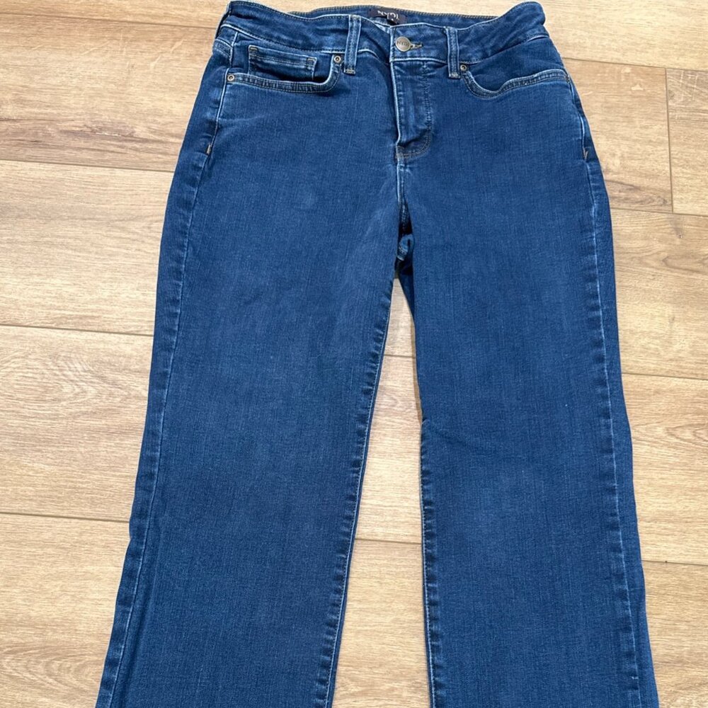 NYDJ Marilyn Straight Leg Mid Rise Medium Wash Blue Denim Jeans Size 8